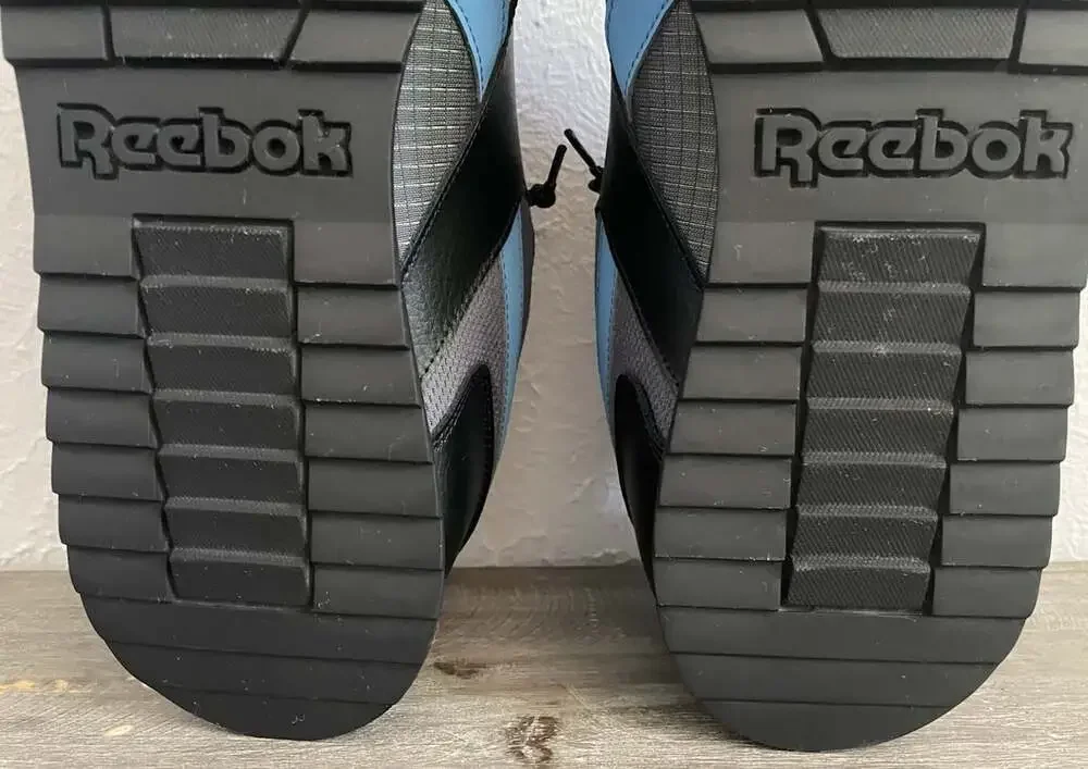 Reebok Classic Mens 15 Low Athletic Sneakers Gray Black Blue Leather & Nylon EUC